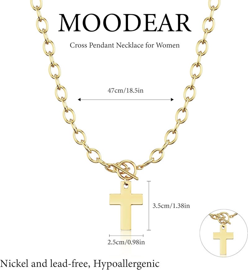 Moodear Cross Necklace for Women Trendy Chunky 14K Gold Plated/Silver Plated Cross Pendant Necklace Toggle Clasp Paperclip Chain Dainty Charm Necklace Fashion Religious Simple Jewelry Christian Gifts for Women - Image 5